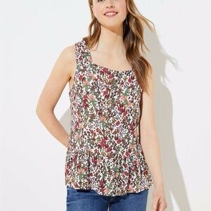 LOFT Floral Tank Top in Red and Green Ditsy Floral Sleeveless Plus - Size 16